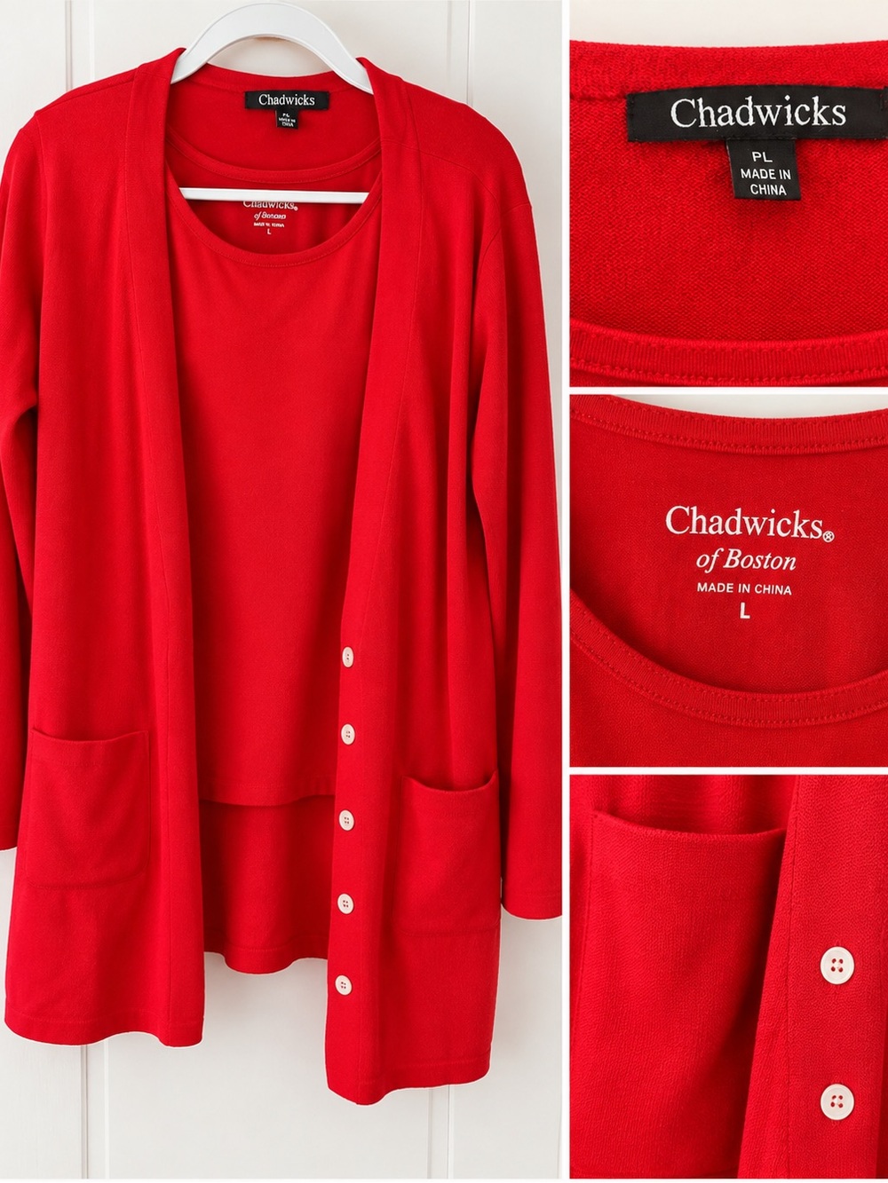 Chadwicks Bright Red Women's Cardigan and Matching Shell